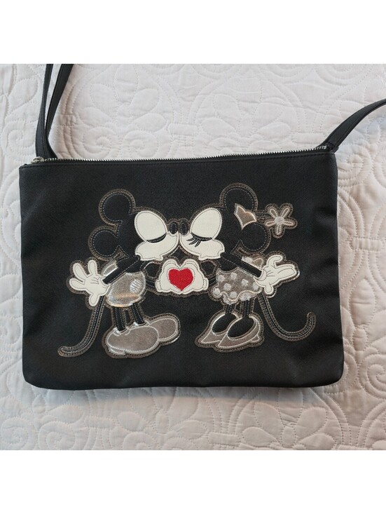 Handbags - Disney Parks Mickey & Minnie Mouse Kiss Crossbody  Black Silver Faux Leather
